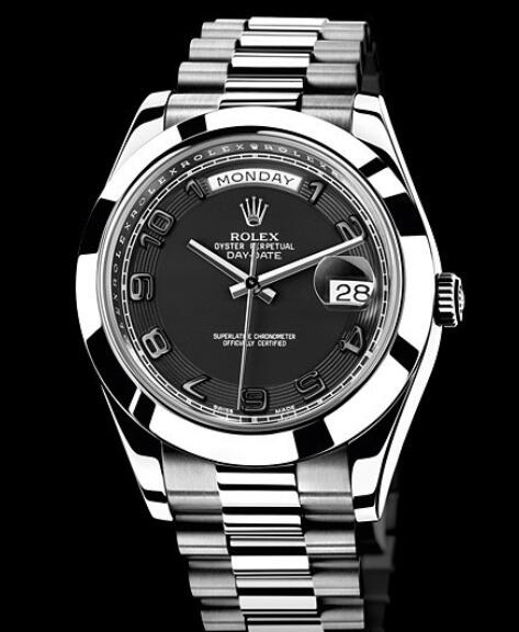 Rolex Replica Watch Oyster Perpetual Day-Date II 218206-83216 Platinum - Black Dial